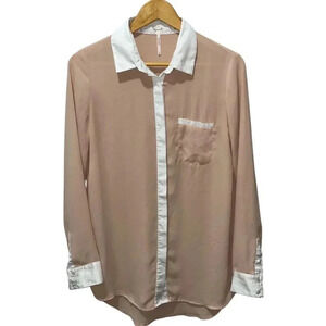 Free People Women's Small Blush White Sheer Long Sleeve Button Up Blouse Formal